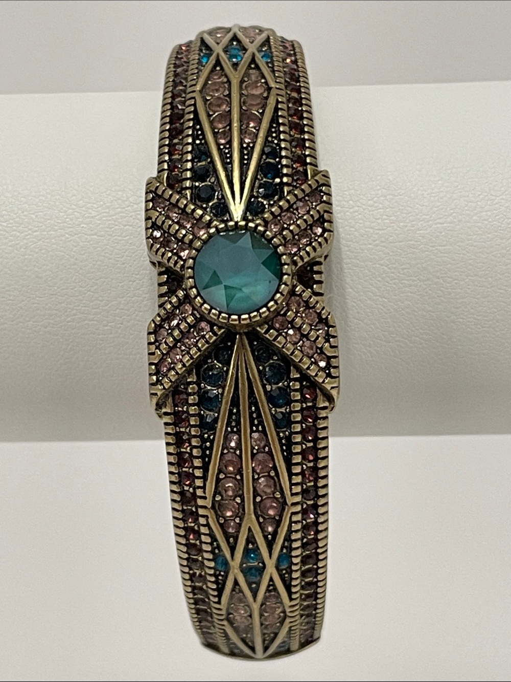 Heidi Daus Vintage-Inspired “Tapered X” Teal/Aqua Crystal Hinged Bangle